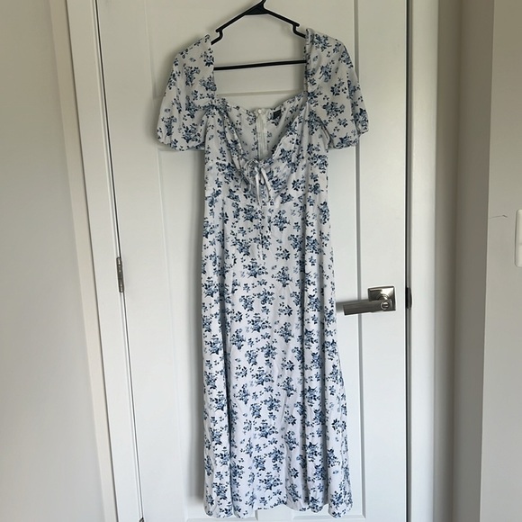 Puff Short Sleeves Floral Printed Maxi Length Flowy Dress - Picture 4 of 4